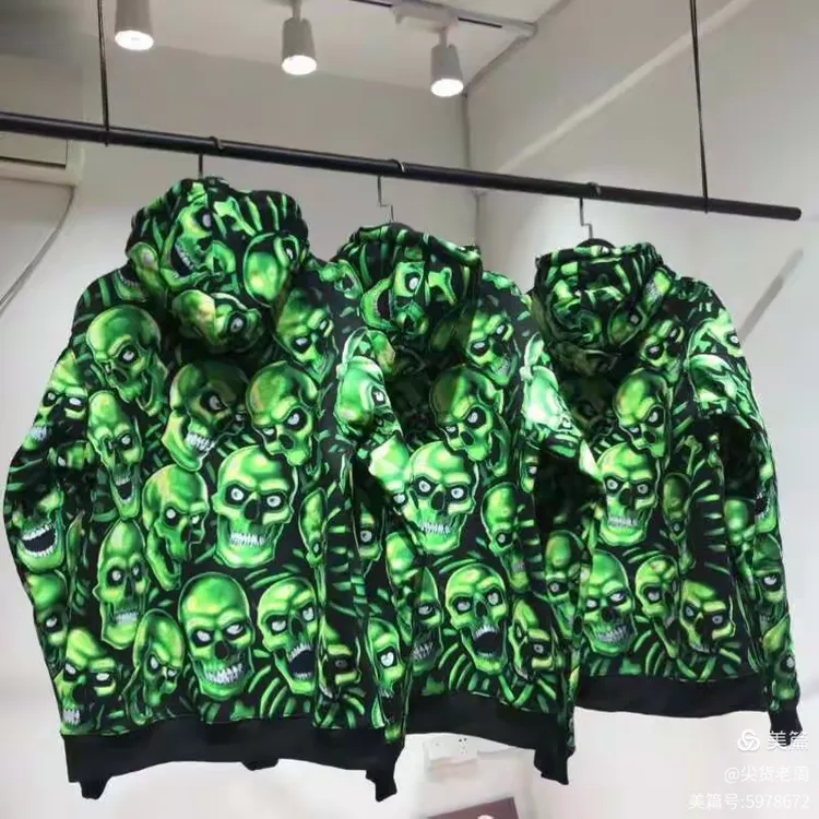 顶级supreme 18ss 夜光骷髅卫衣